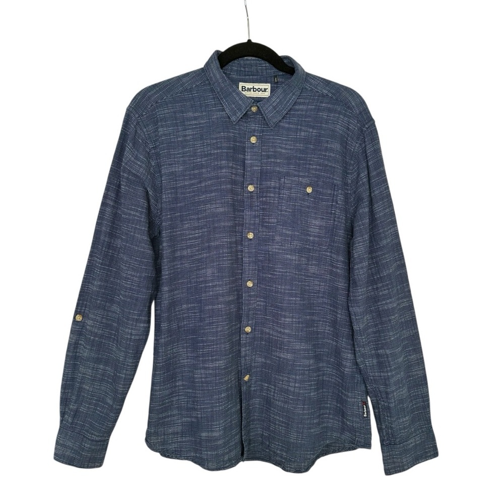 BARBOUR Aldavik Navy Cotton Tailored Fit Shirt Quiet Luxury‎ Coastal Career Wear
